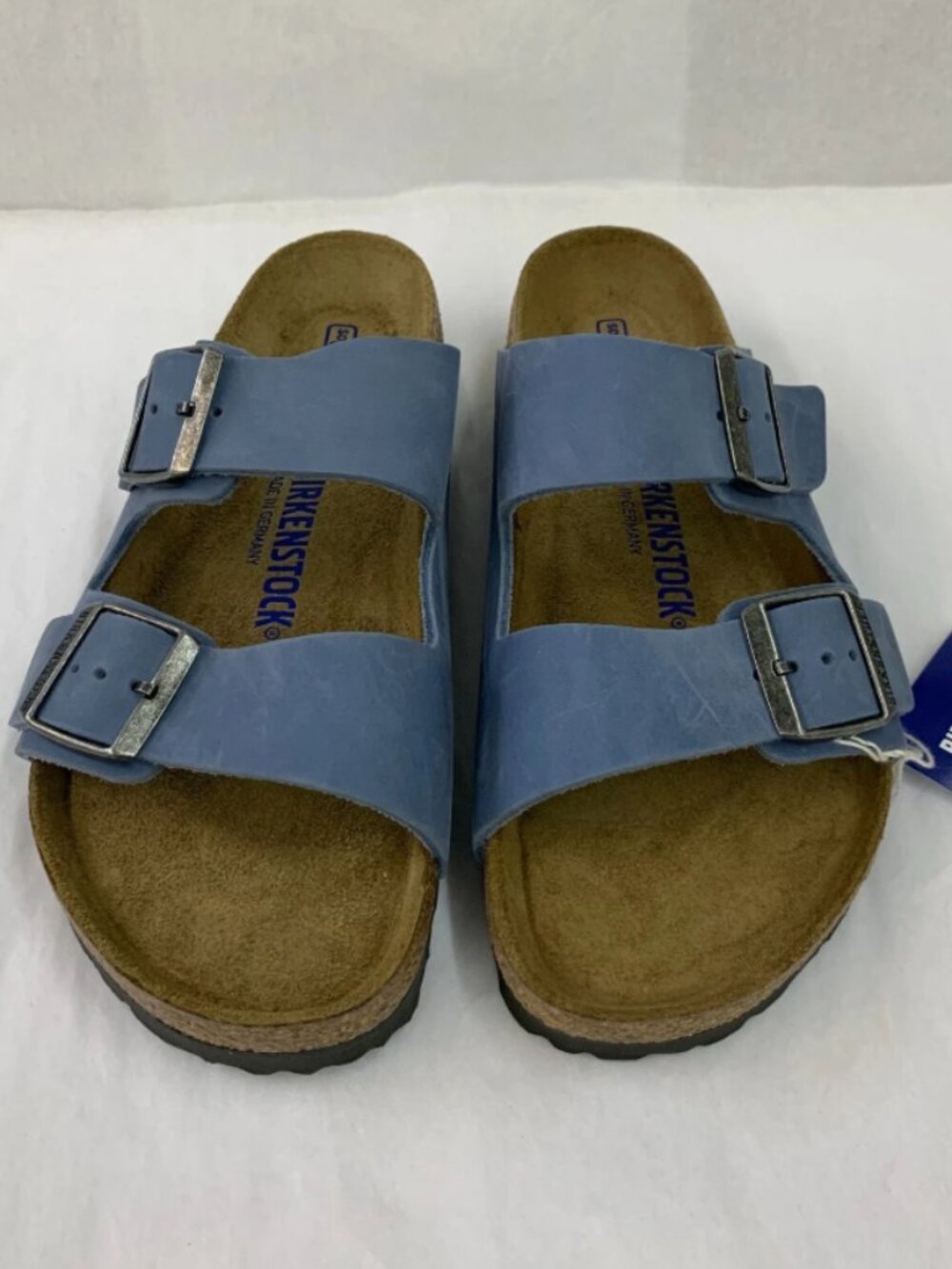 Birkenstock Arizona Dusty Blue Oiled Leather Soft Footbed Narrow Width Sandals